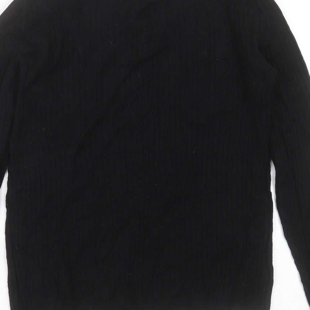 Marks & Spencer Womens Black Round Neck Striped Viscose Pullover Jumper Size 10
