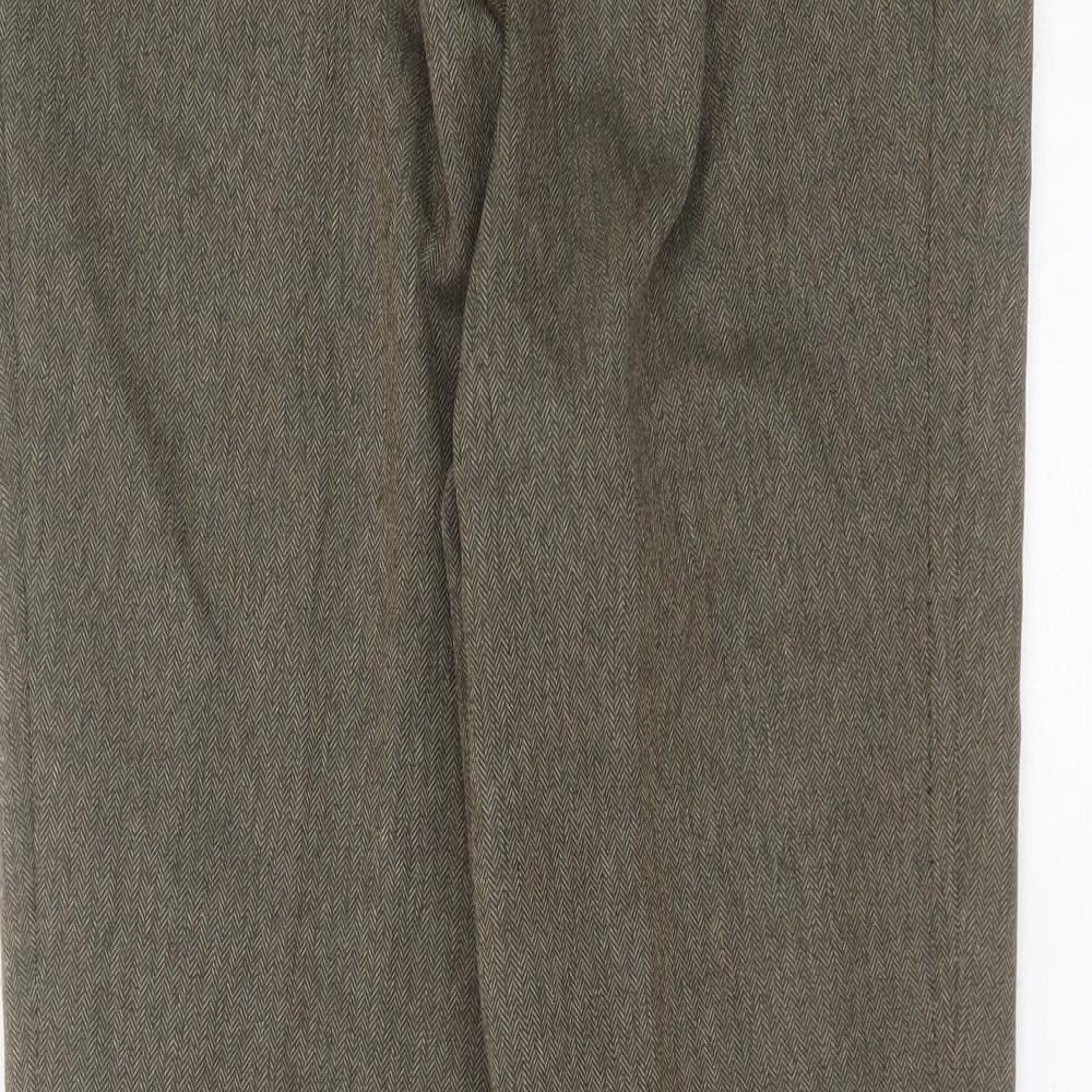 Bonmarché Womens Green Herringbone Polyester Trousers Size 12 L25 in Regular
