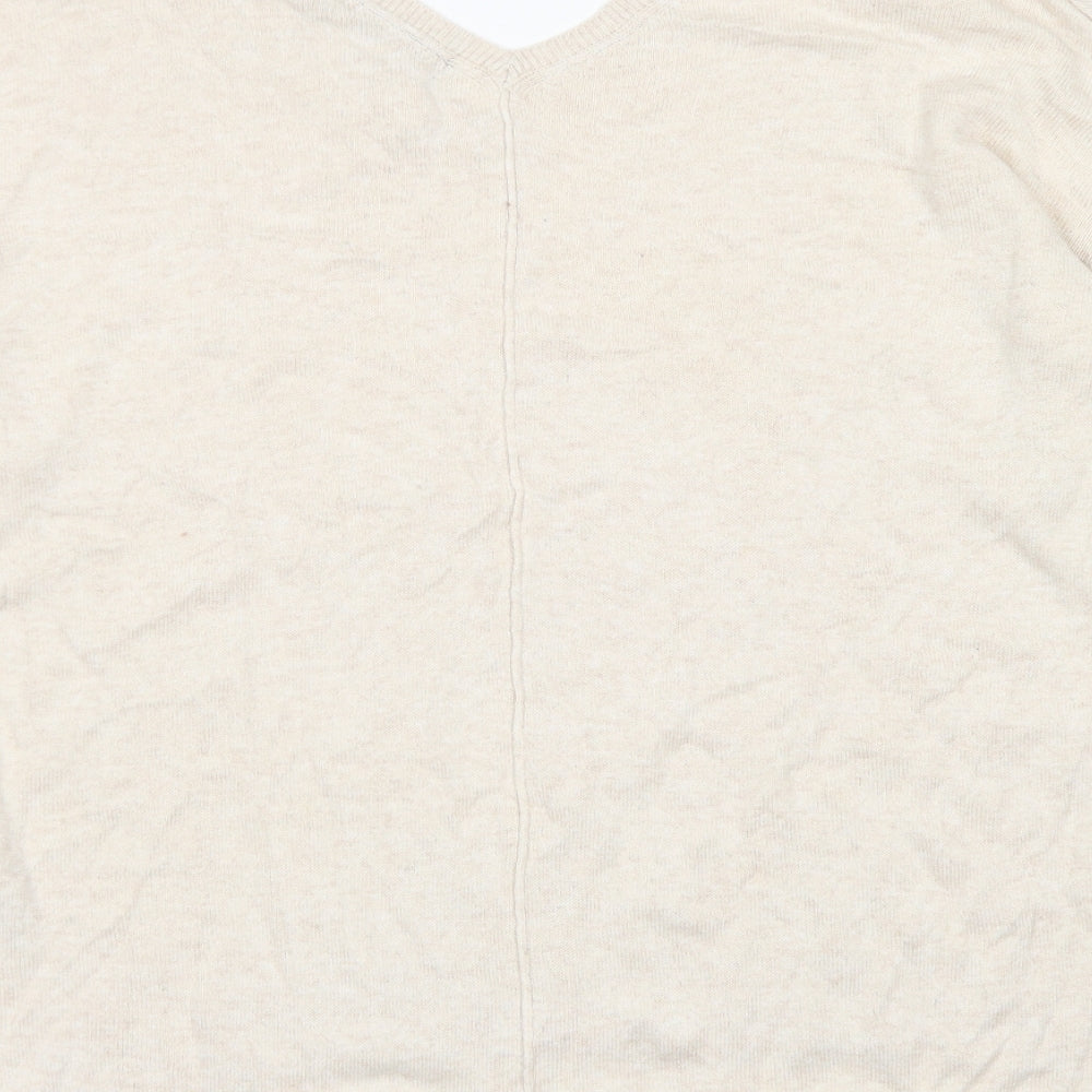 Marks & Spencer Colelction Womens Beige V-Neck Viscose Pullover Jumper Size 12