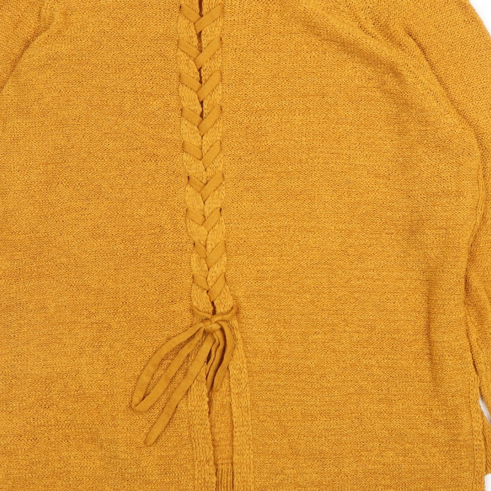 Papaya Womens Yellow Round Neck Acrylic Pullover Jumper Size S