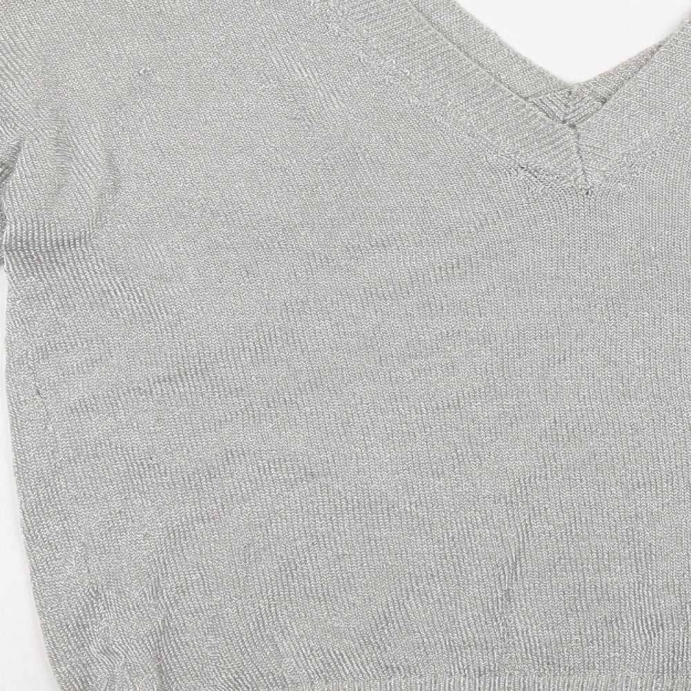 Topshop Womens Silver V-Neck Viscose Pullover Jumper Size 6
