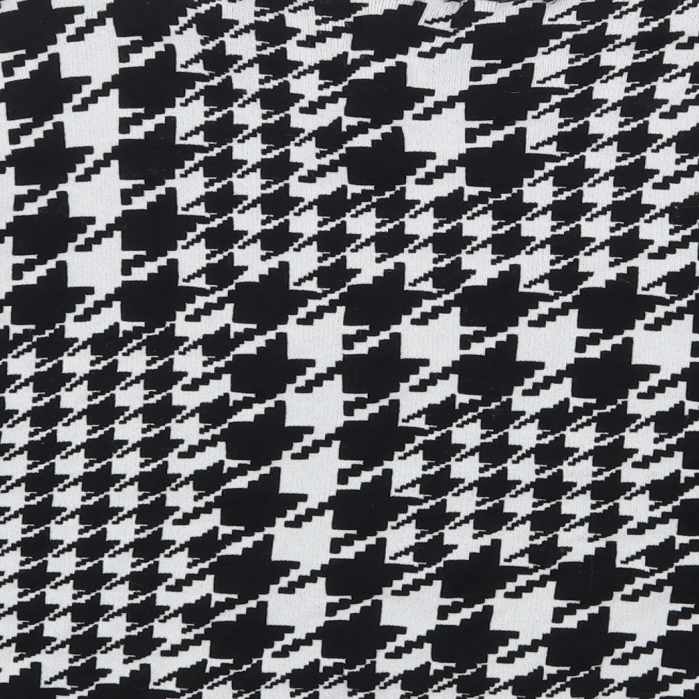 H&M Womens Black Boat Neck Houndstooth Cotton Pullover Jumper Size M