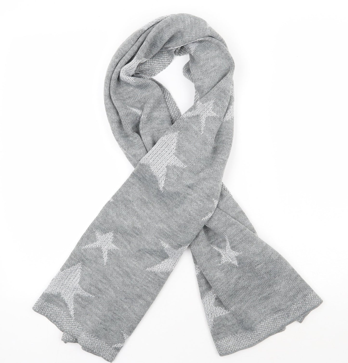 Preworn Womens Grey Geometric Acrylic Scarf - Stars
