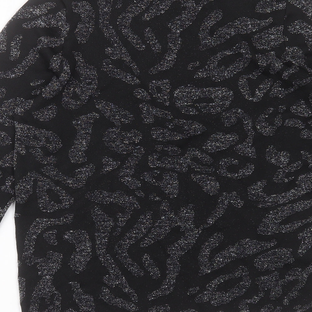 NEXT Womens Black Round Neck Geometric Nylon Pullover Jumper Size M