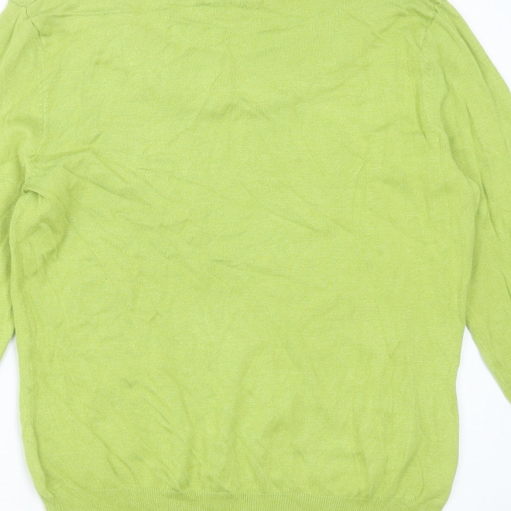 Marks and Spencer Womens Green Round Neck Viscose Pullover Jumper Size 10 - floral detail