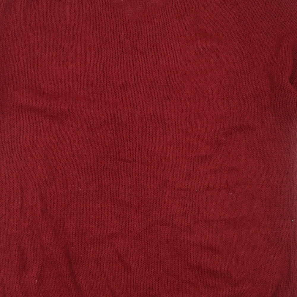 Arcadia Group Womens Red V-Neck Acrylic Pullover Jumper Size 14