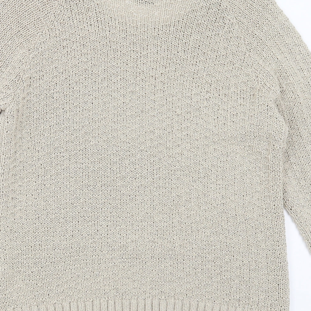 Marks & Spencer Womens Beige Round Neck Geometric Acrylic Pullover Jumper Size 12