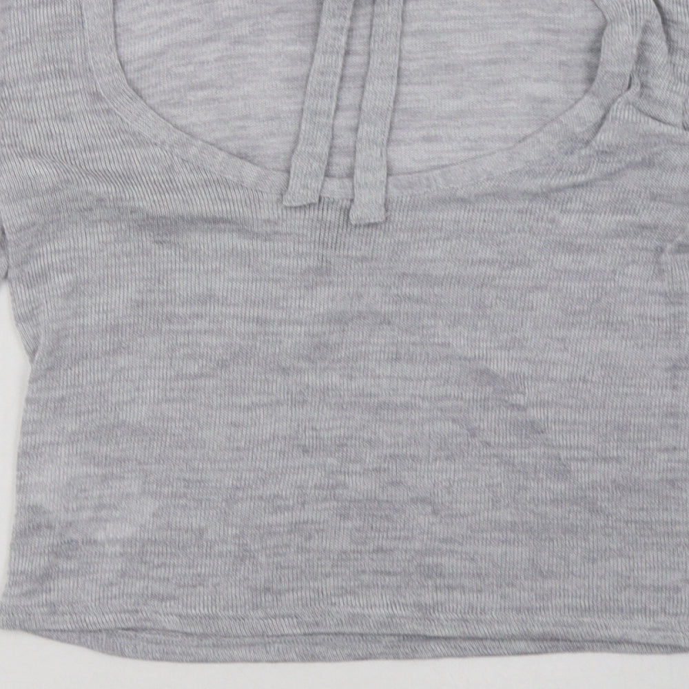 H&M Womens Grey Polyester Pullover Sweatshirt Size S Tie