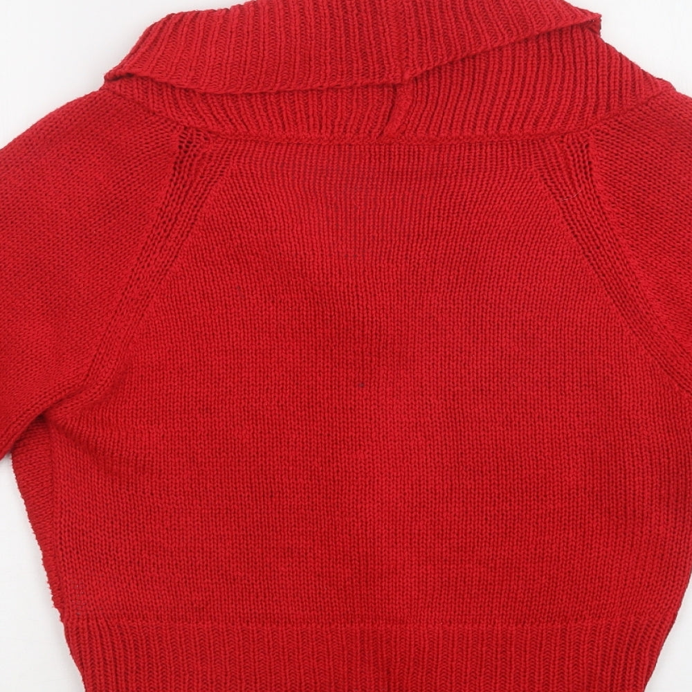 Per Una Womens Red Collared Acrylic Cardigan Jumper Size M