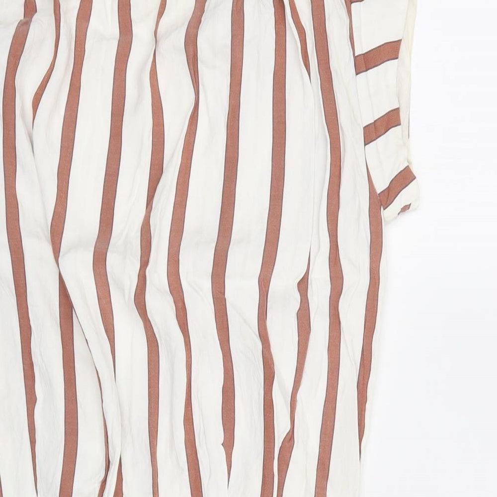 Zara Womens White Striped Viscose Bodycon Size S V-Neck