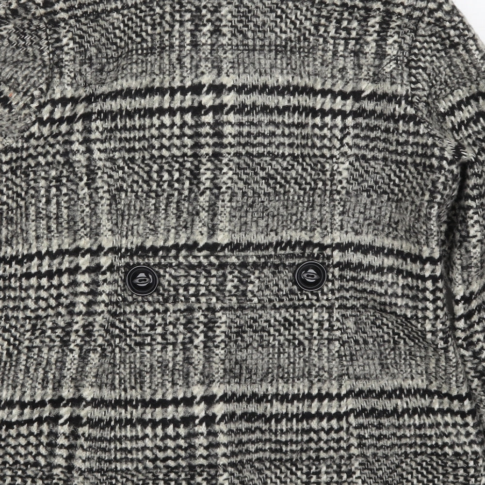 Classic Womens Grey Check Pea Coat Coat Size 12 Button