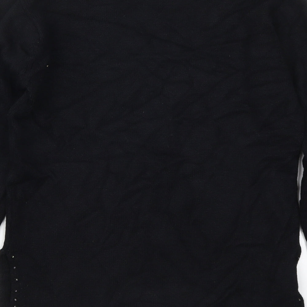 Off Shoot Womens Black V-Neck Rayon Pullover Jumper Size S