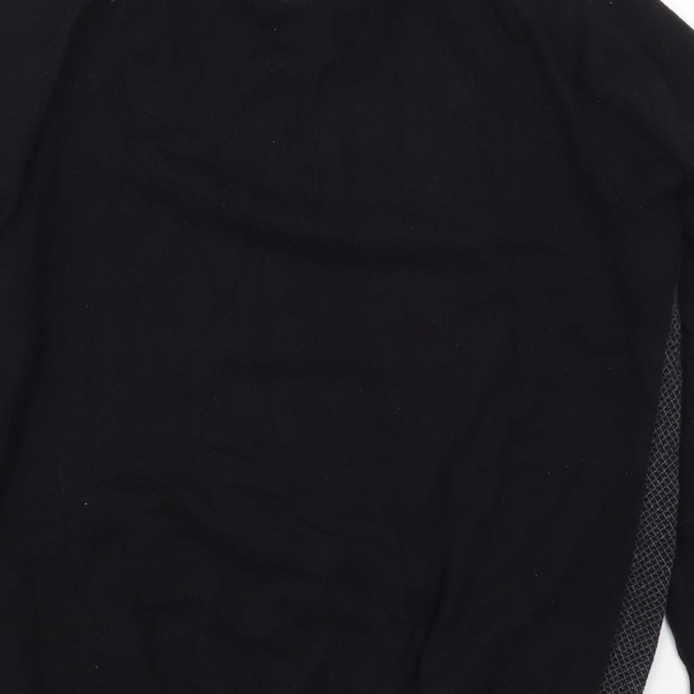 Easy Womens Black Collared Geometric Cotton Pullover Jumper Size M