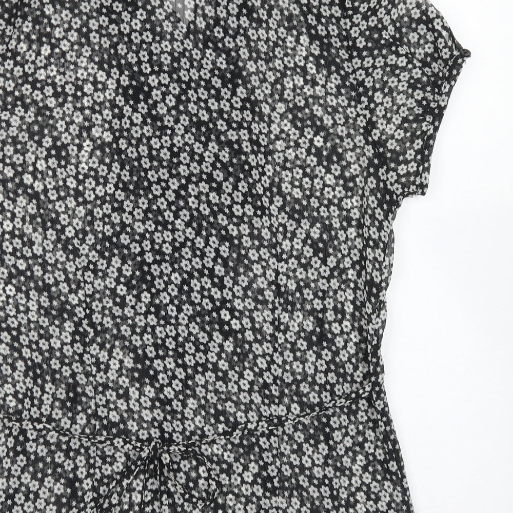 Femme Womens Black Floral Polyester Basic Blouse Size 12 Collared