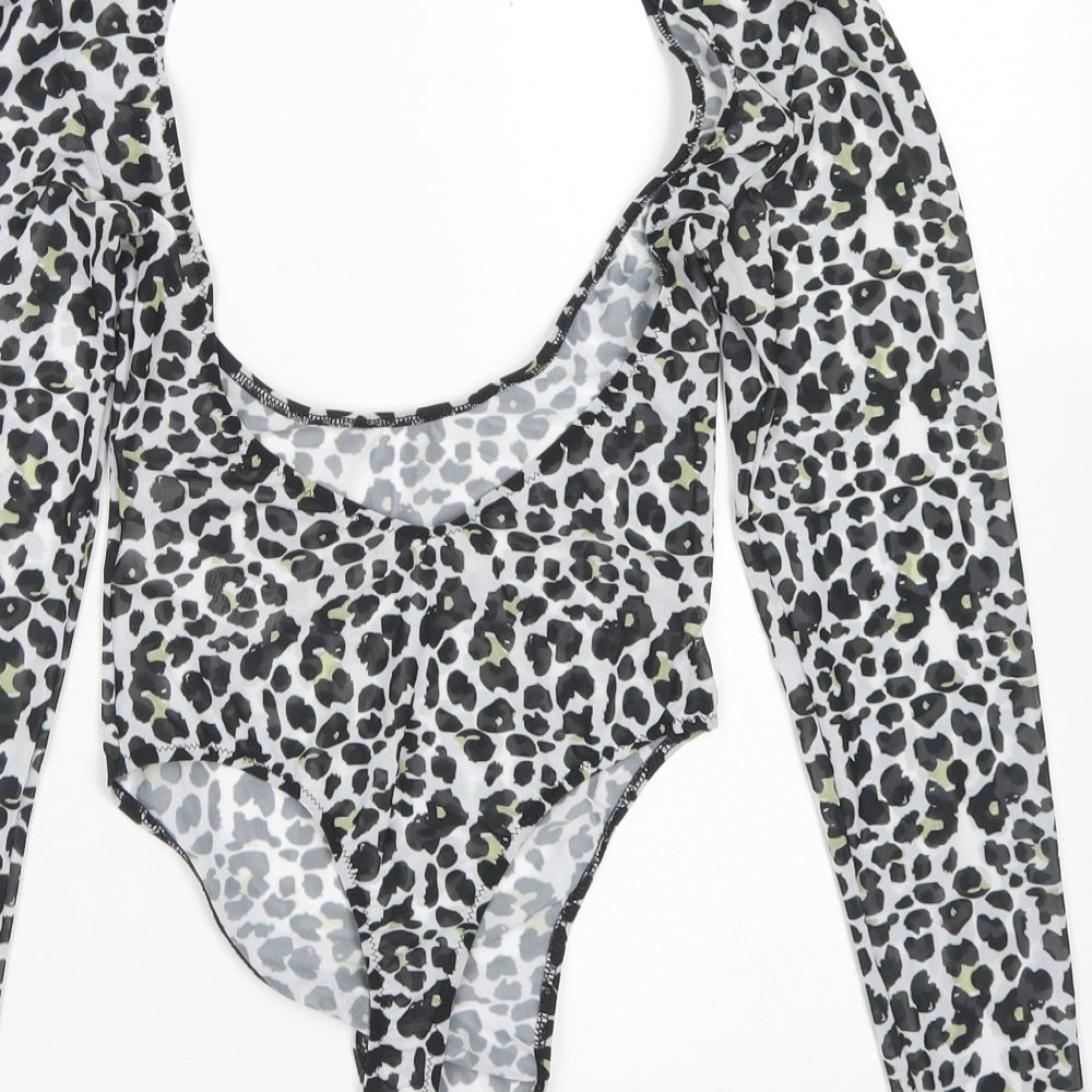 ASOS Womens Black Animal Print Polyester Bodysuit One-Piece Size 4 Button - Cut Out