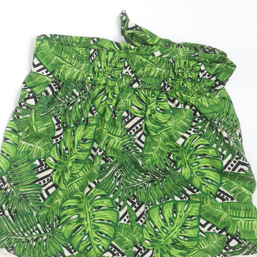 M&Co Girls Green Polyester Hot Pants Shorts Size 10 Years Regular - leaf pattern