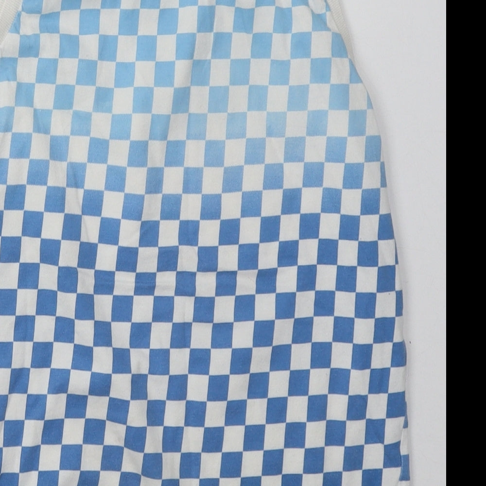 F&F Boys Blue Check Cotton Basic Tank Size 11-12 Years Scoop Neck Pullover