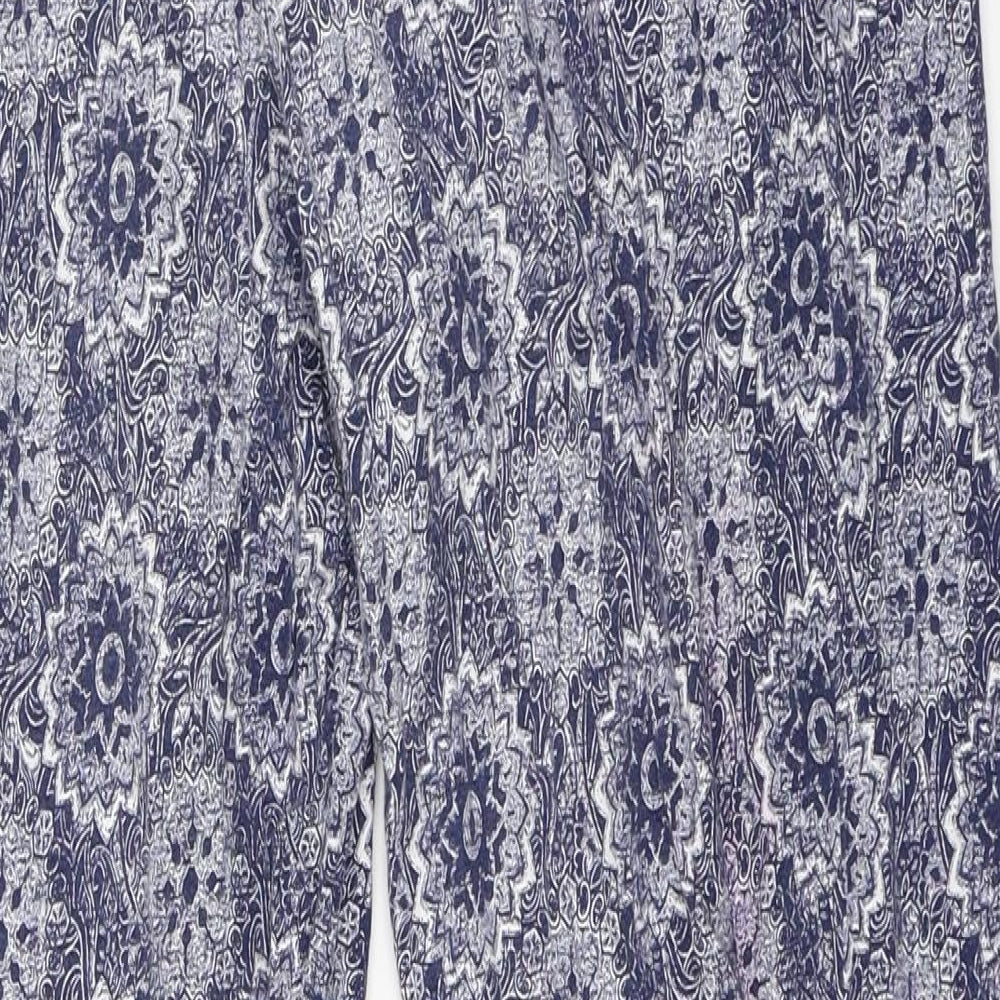 Marks & Spencer Womens Blue Fair Isle Cotton Trousers Size 12 L24 in Regular - very soft