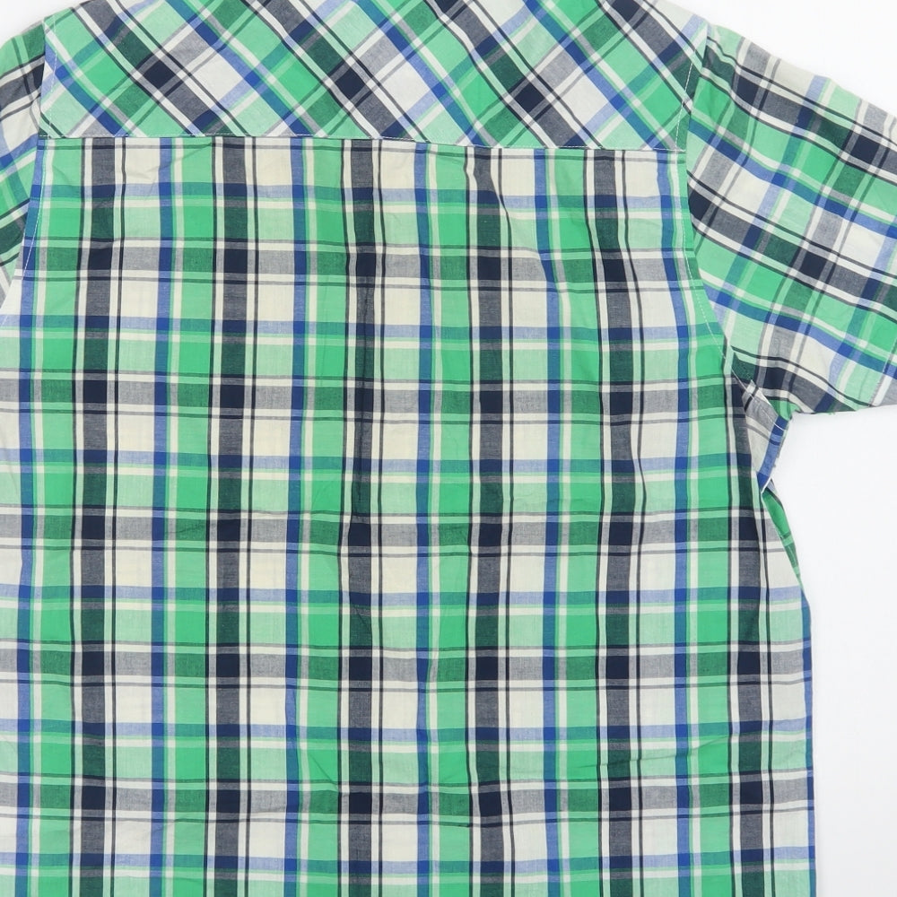Brave Soul Mens Green Check Cotton Button-Up Size M Collared Button
