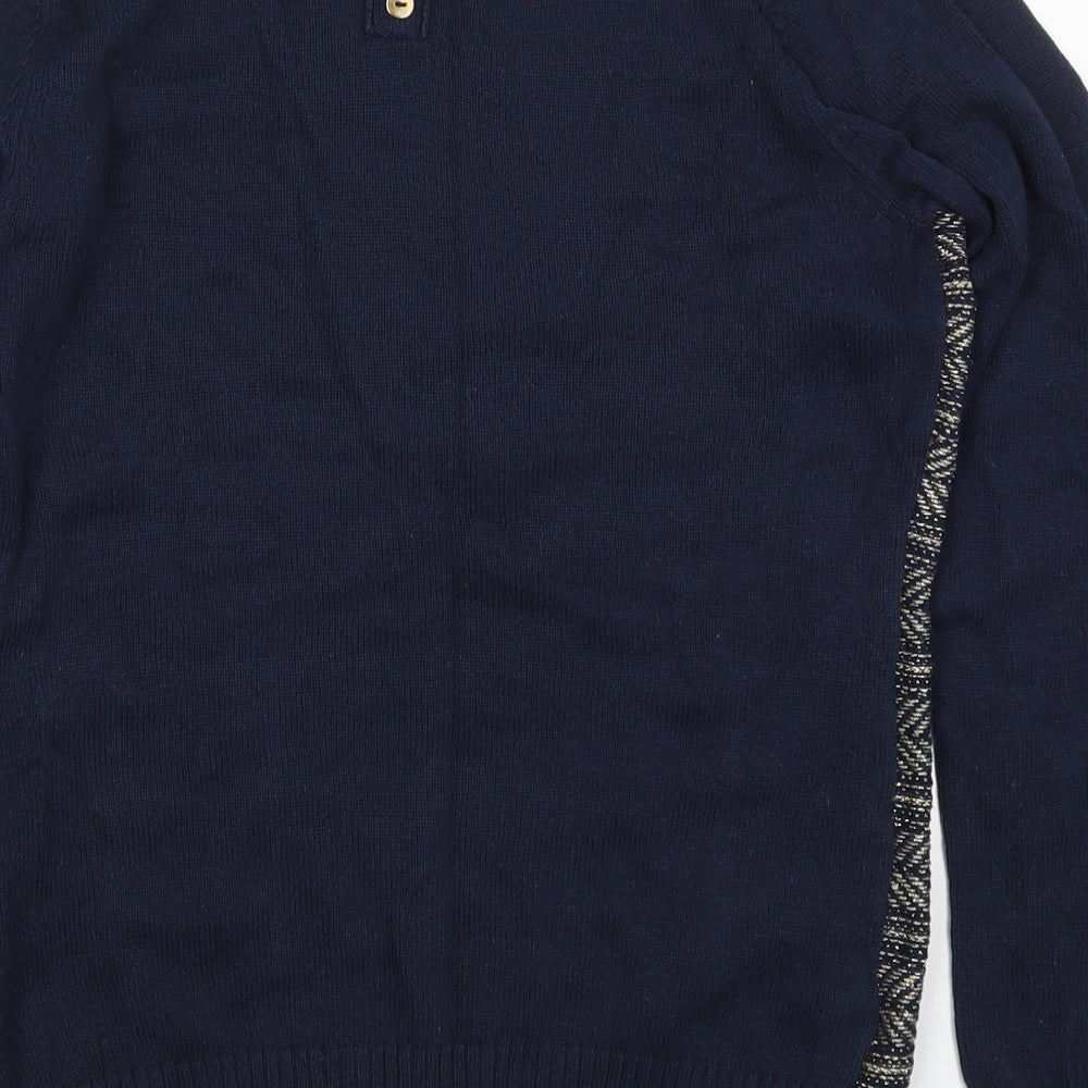 NEXT Womens Blue Round Neck Geometric Cotton Pullover Jumper Size 10