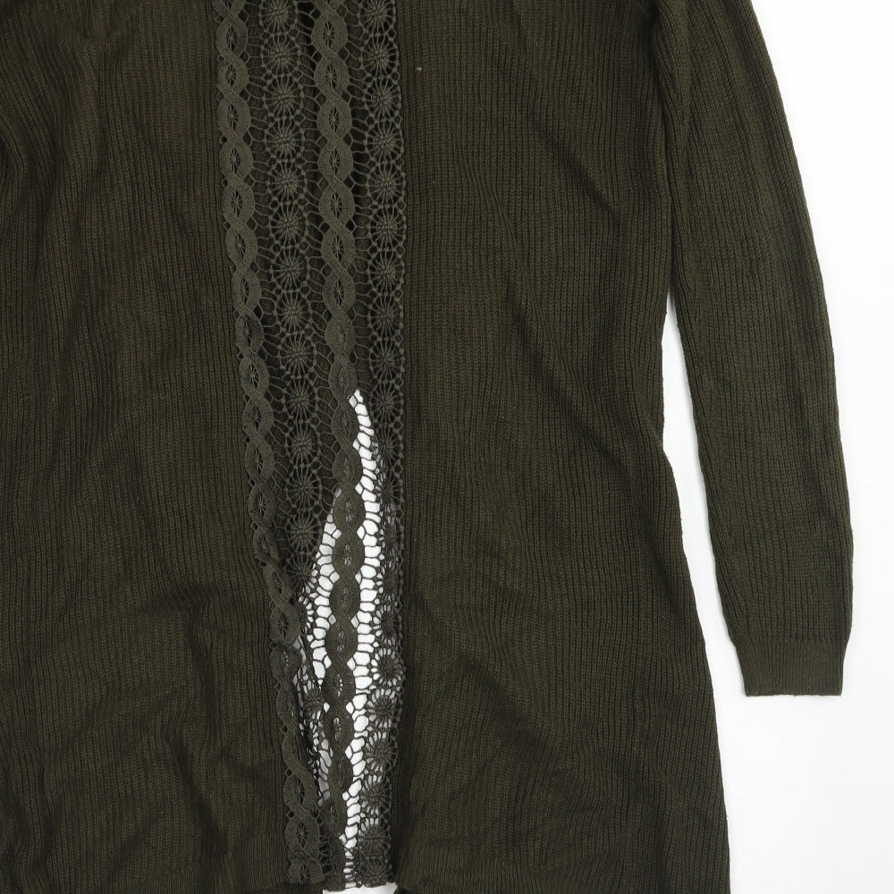 Miss Selfridge Womens Green Round Neck Acrylic Cardigan Jumper Size S - Lace back Detail