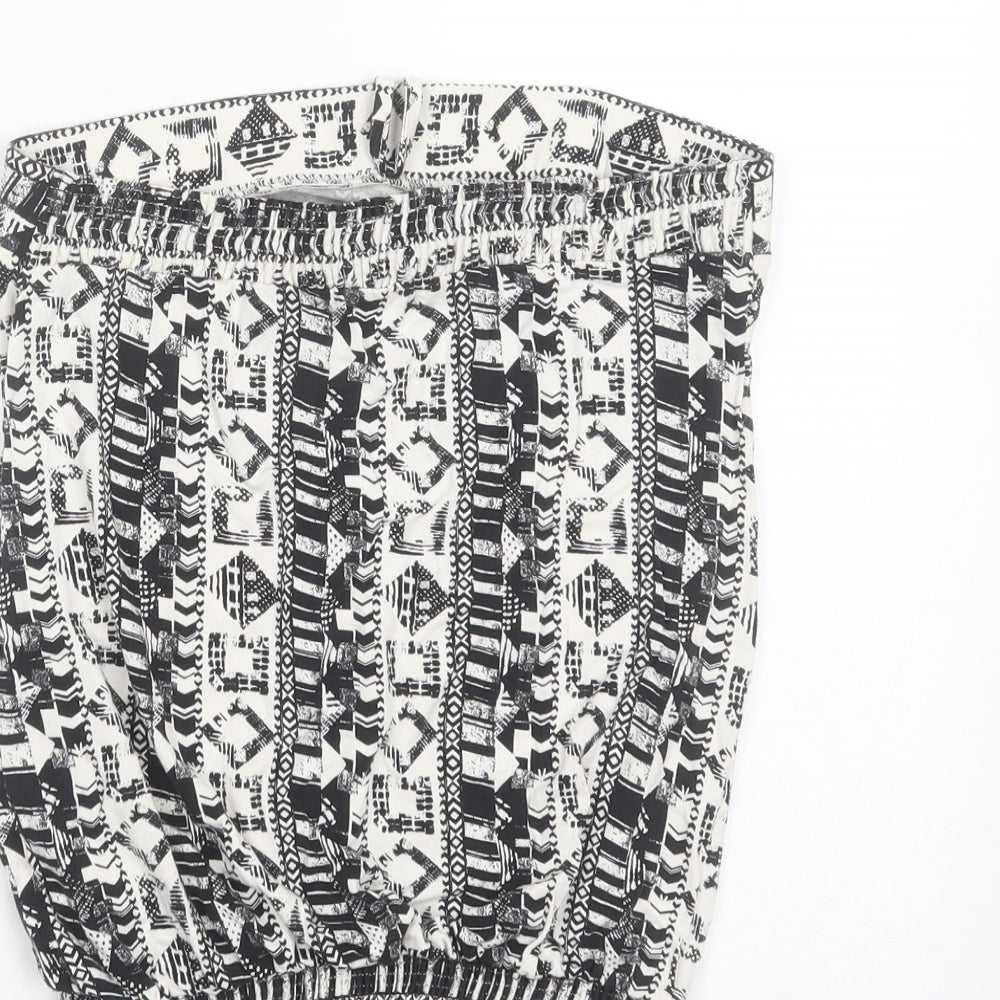 NEXT Womens Black Geometric Viscose Basic T-Shirt Size 10 Off the Shoulder