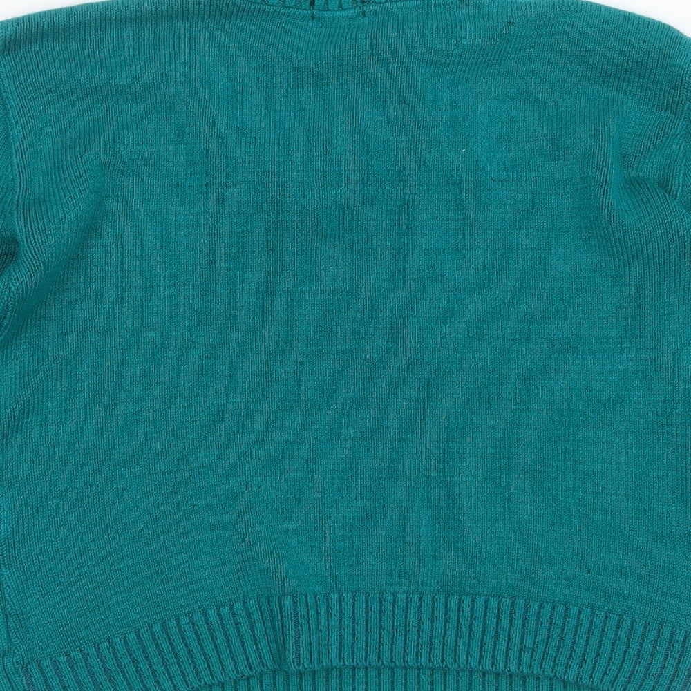 Fashion Alert Womens Green V-Neck Geometric Acrylic Pullover Jumper Size S