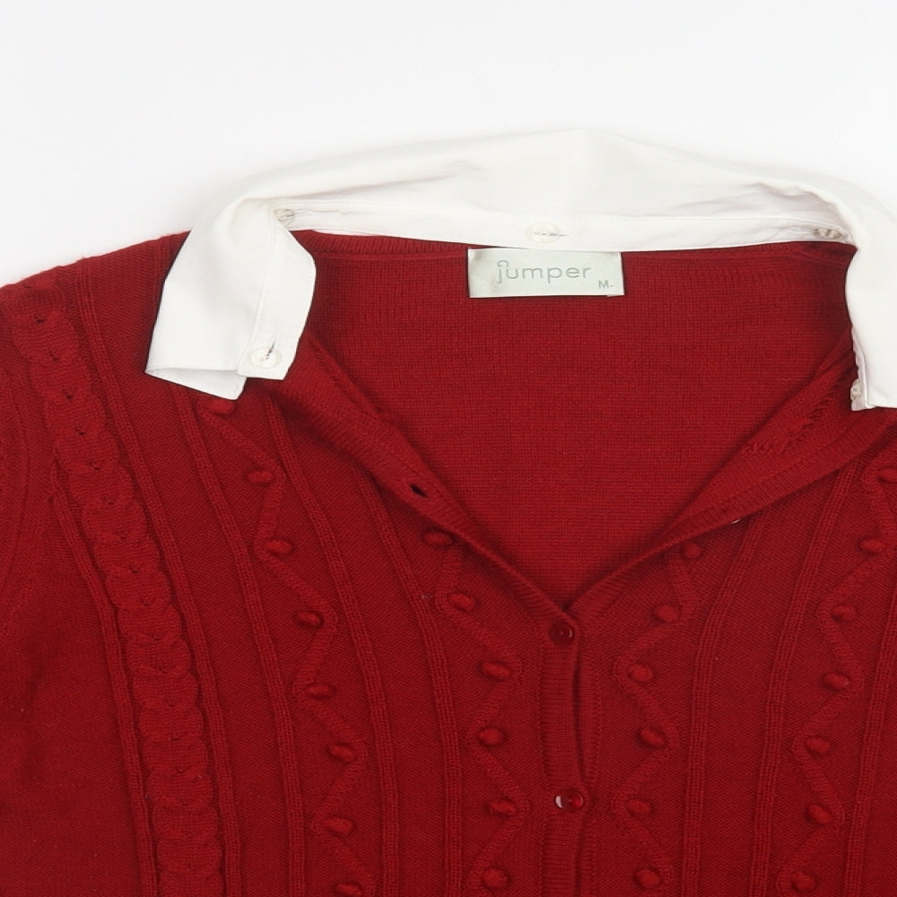 Jumper Womens Red Collared Acrylic Cardigan Jumper Size M