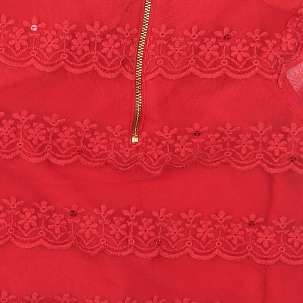 TU Girls Red Nylon Basic Blouse Size 5 Years Round Neck Zip