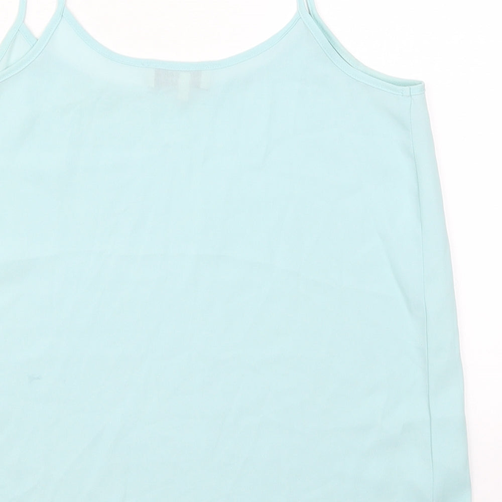 Papaya Womens Blue Polyester Basic Tank Size 10 Scoop Neck