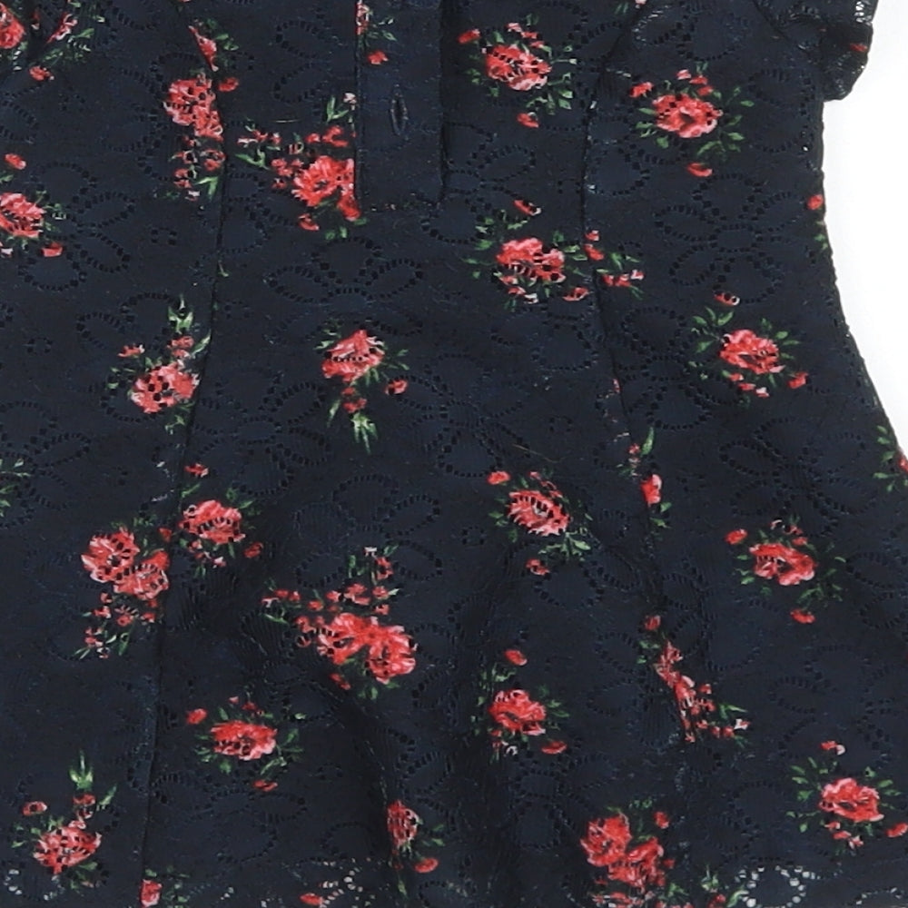 Primark Girls Blue Floral Polyester Fit & Flare Size 3-6 Months Crew Neck Button