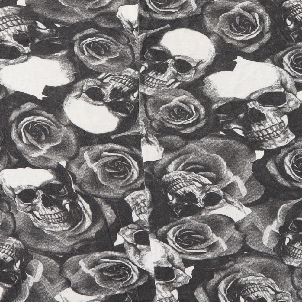 Style Plus Womens Grey Floral Viscose Basic T-Shirt Size L V-Neck - Skulls