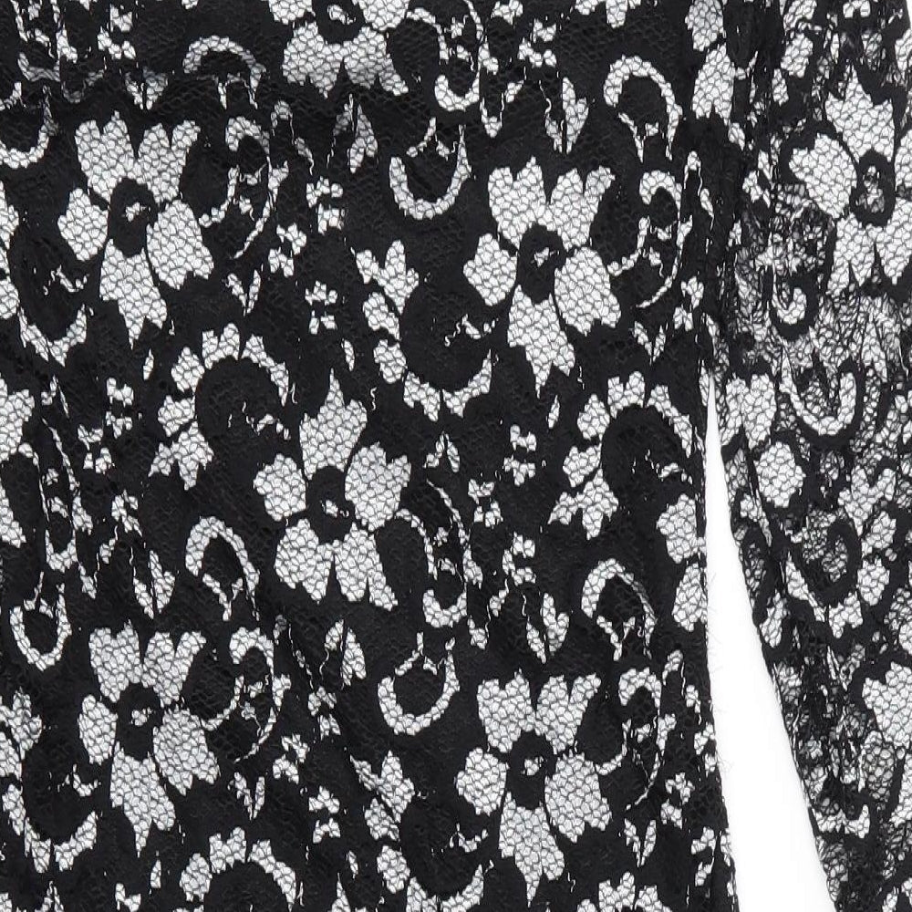Lipsy Womens Black Floral Viscose Shift Size 12 V-Neck Button