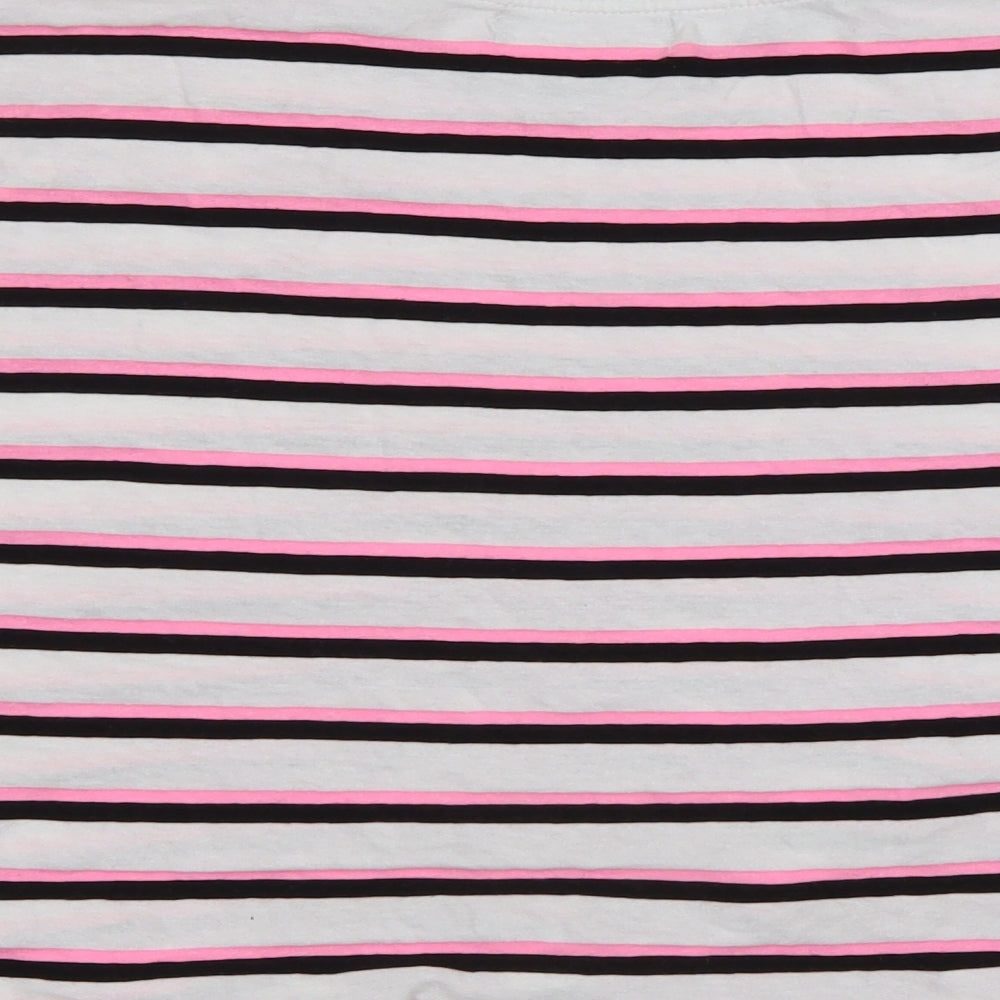 Bershka Womens Multicoloured Striped Cotton Basic T-Shirt Size XS Round Neck