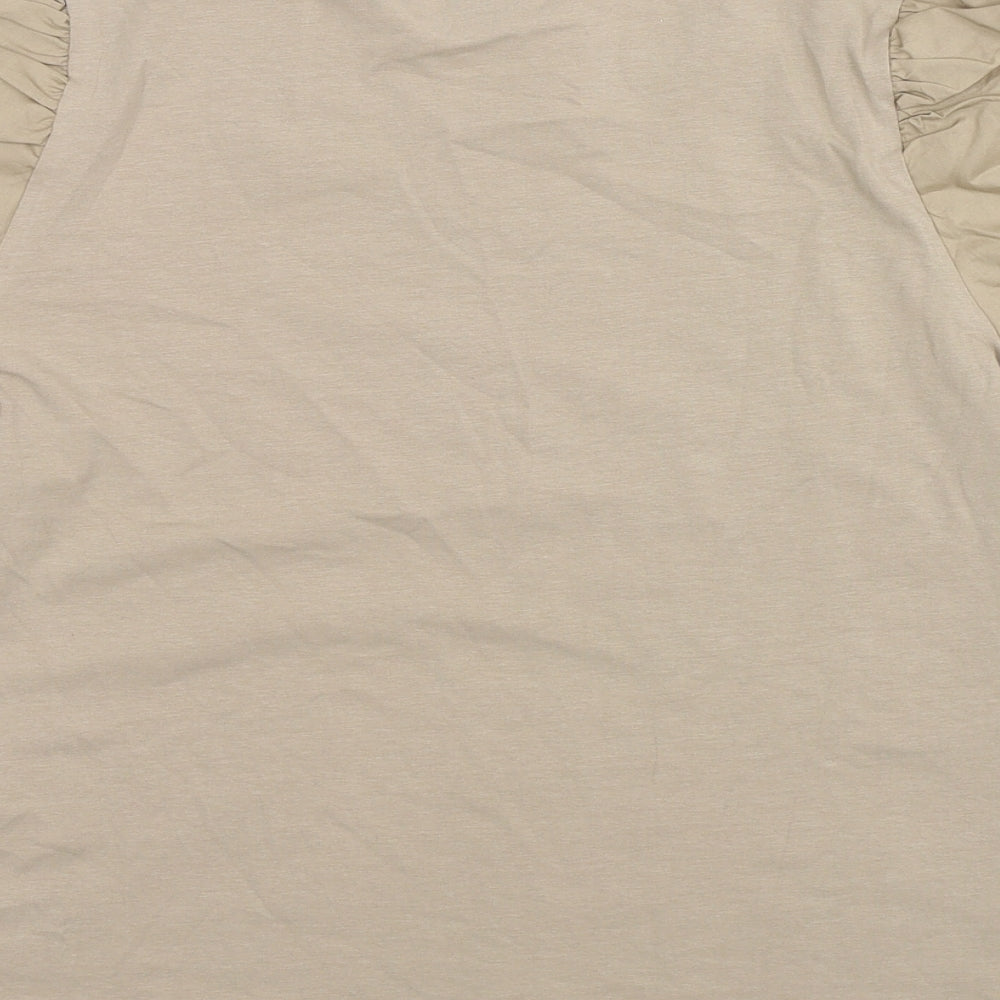 H&M Womens Brown Cotton Basic T-Shirt Size M Crew Neck - Stylish arms