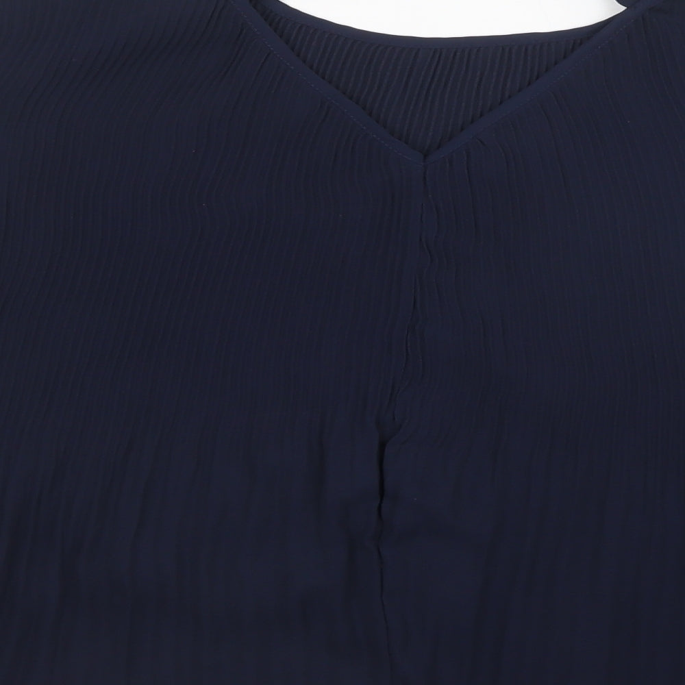 ICHI Womens Blue Polyester Basic Blouse Size M Round Neck