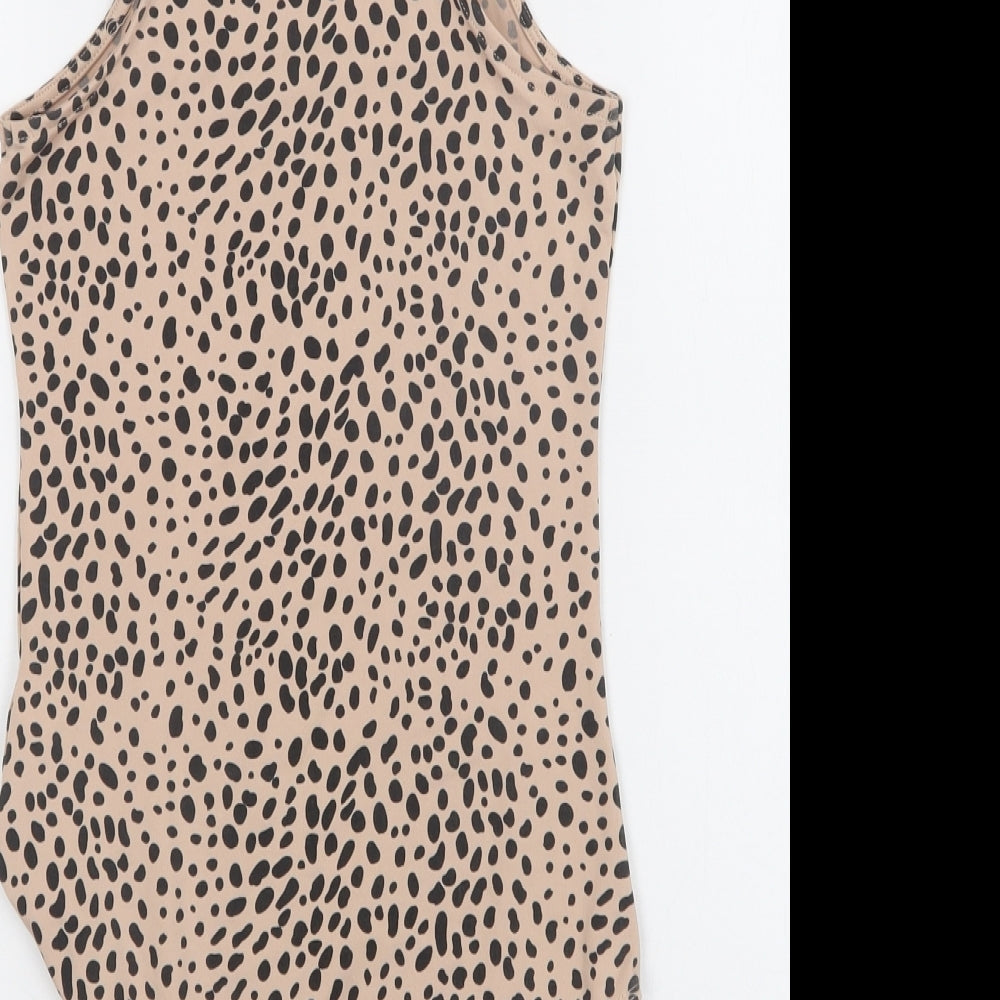 Primark Womens Beige Animal Print Polyester Bodysuit One-Piece Size S Snap
