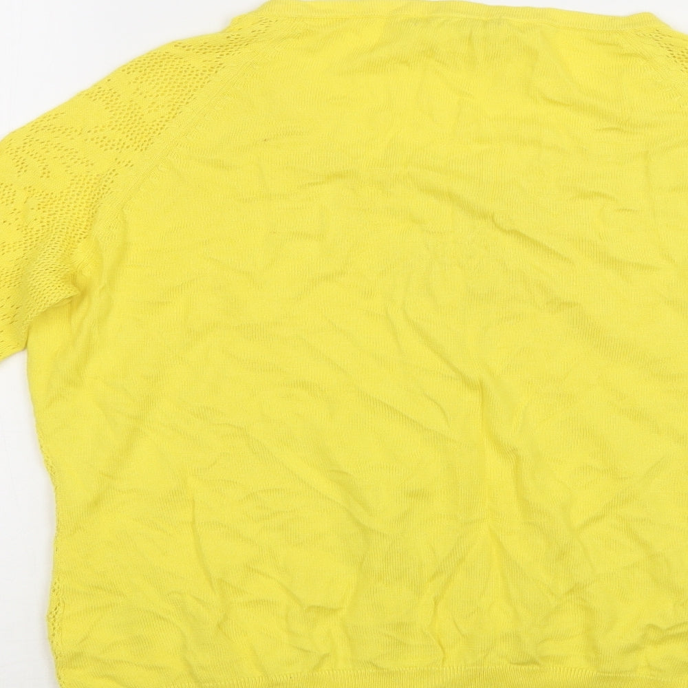H&M Womens Yellow Crew Neck Cotton Cardigan Jumper Size XS