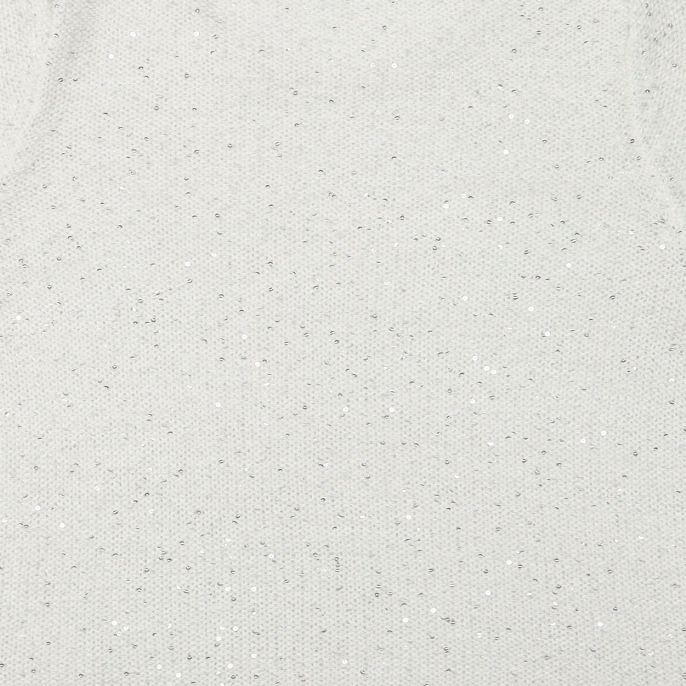 Marks & Spencer Womens White Crew Neck Polyester Pullover Jumper Size 8