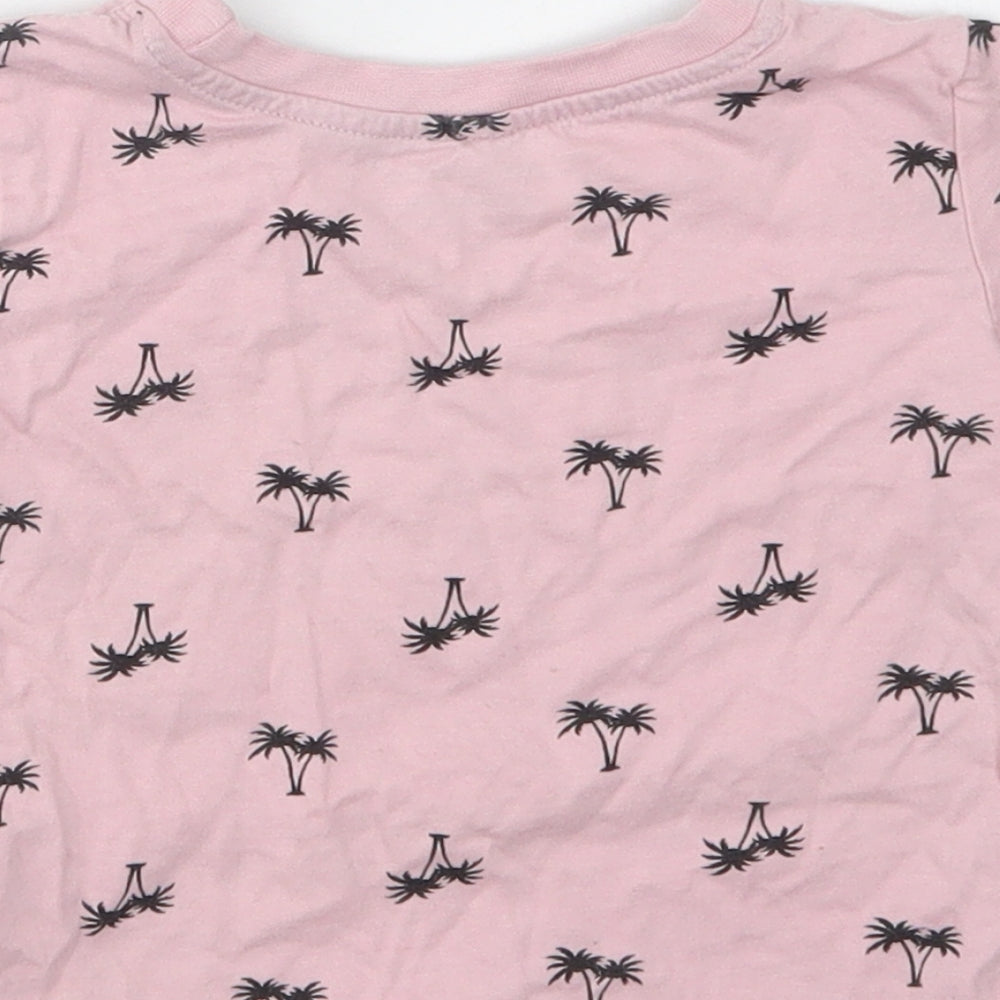 Primark Baby Pink Geometric Cotton Basic T-Shirt Size 9-12 Months Crew Neck - Palm Tree Print