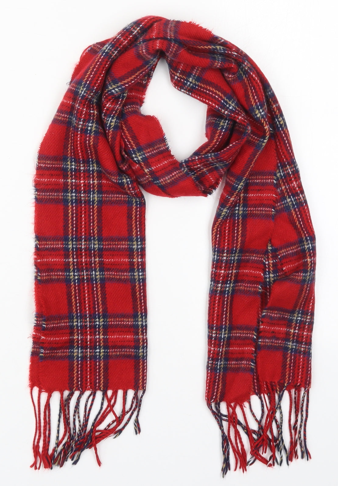 Preworn Womens Red Check Acrylic Scarf