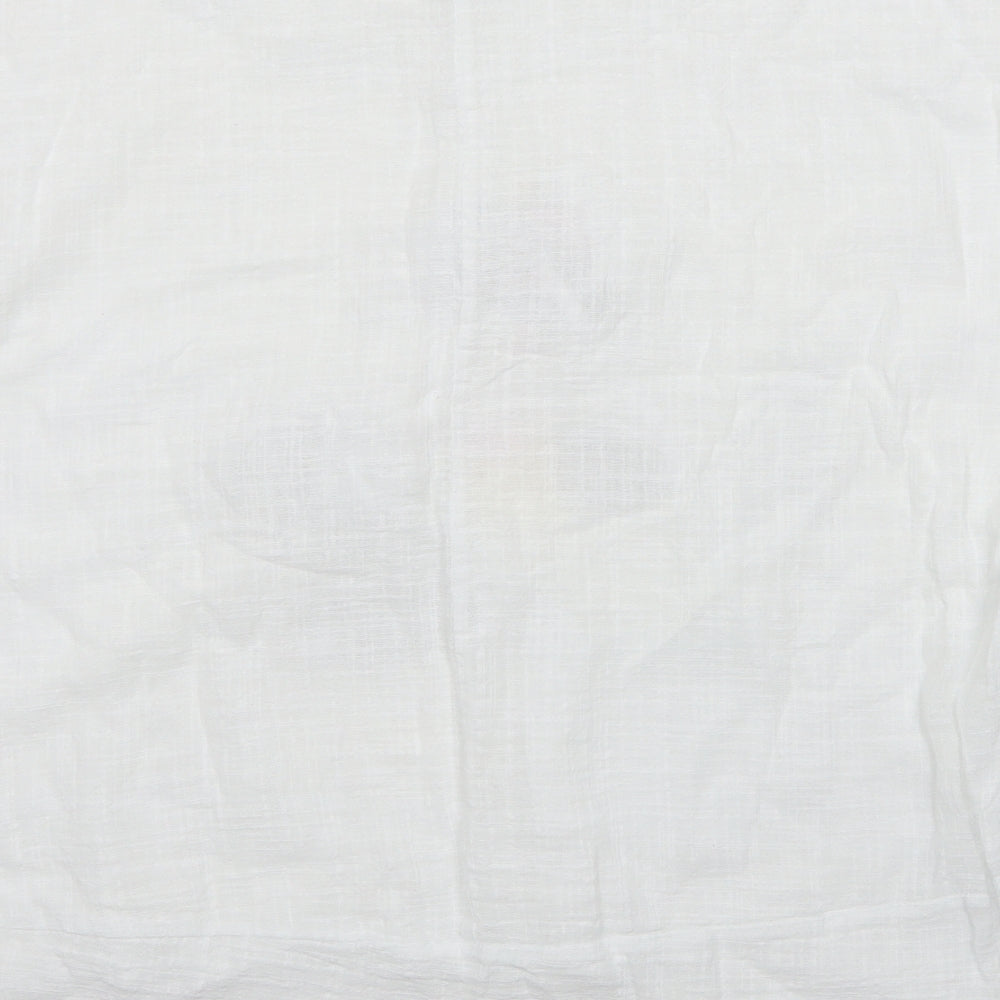 New Collection Womens White Floral Cotton Basic Blouse Size M Round Neck