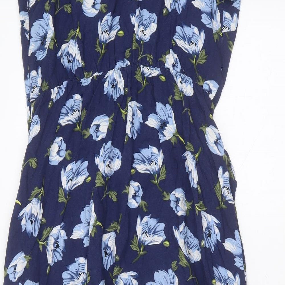 Louche Womens Blue Floral Viscose Sheath Size 8 V-Neck