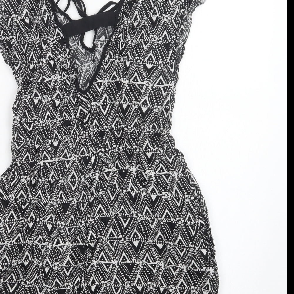 Stradivarius Womens Black Geometric Viscose Fit & Flare Size M Scoop Neck - Beach Cover Up