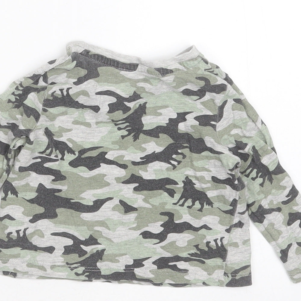 Pep&CO Boys Grey Camouflage Cotton Basic T-Shirt Size 9-12 Months Round Neck - wolves