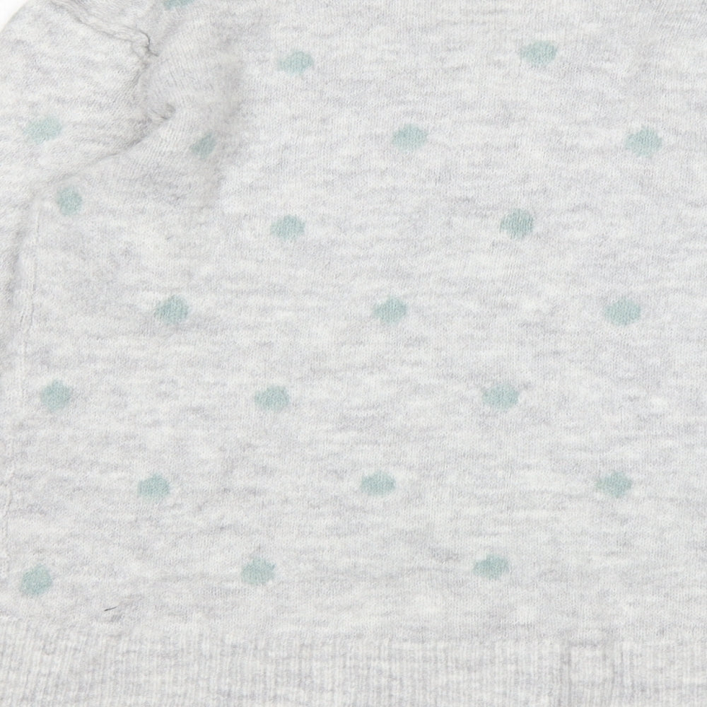 H&M Womens Grey Round Neck Polka Dot Cotton Pullover Jumper Size L