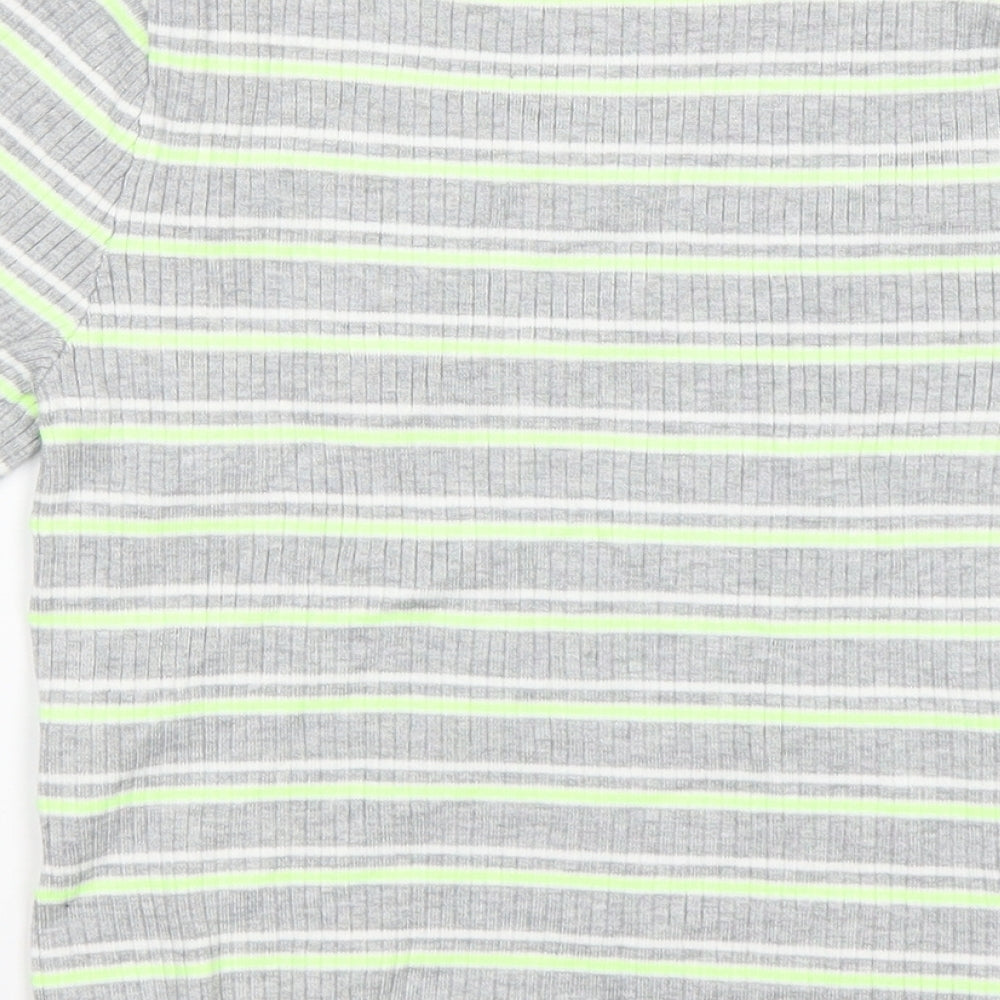 H&M Girls Multicoloured Striped Basic T-Shirt Size M Round Neck