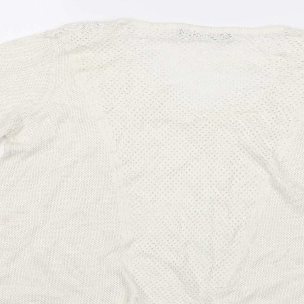 Marks & Spencer Womens White V-Neck Pullover Jumper Size L