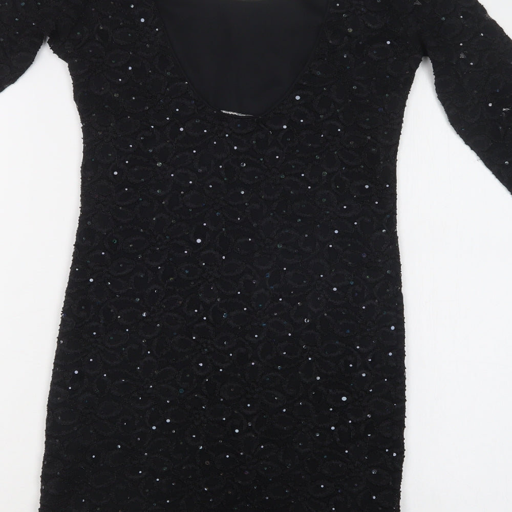 Graffic Womens Black Floral Polyester Bodycon Size S Scoop Neck