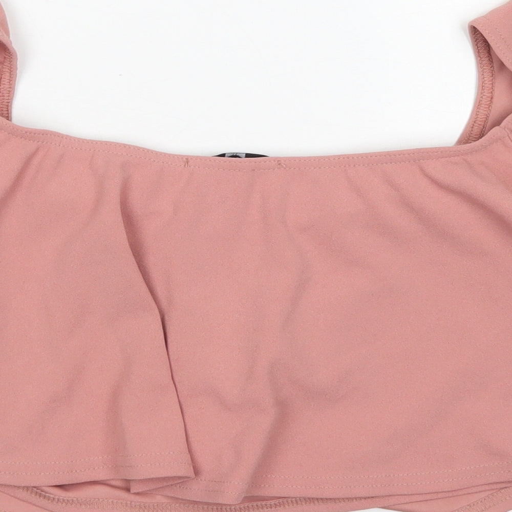 Missguided Womens Pink Polyester Cropped Blouse Size 14 Boat Neck